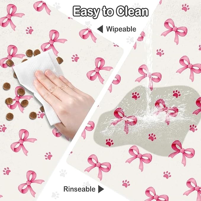 Pink Bow Dog Food Mat for Pet Cat Food Mat, Paws Absorbent Quick Dry Dog Bowl - Image 7