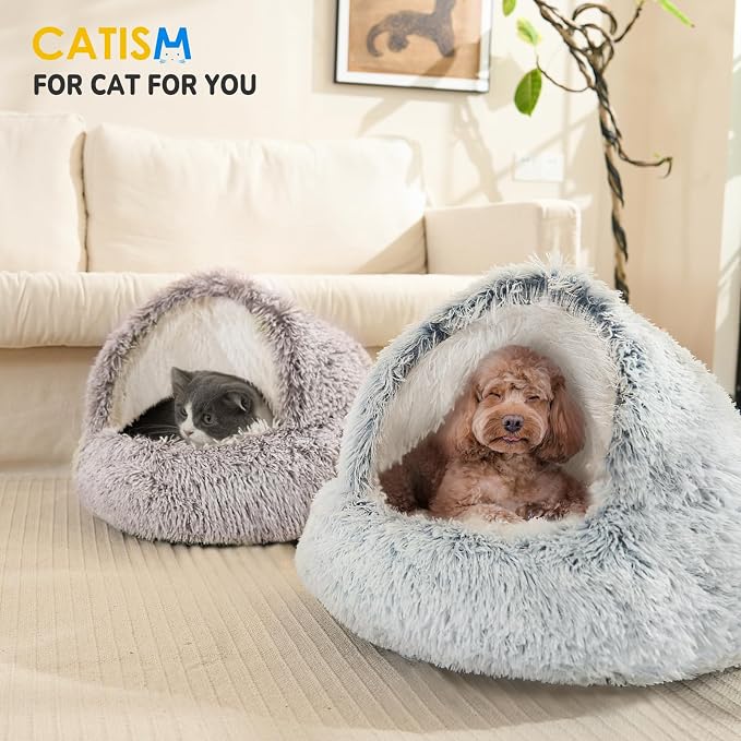 CATISM Cozy Plush Hooded Cat Bed, Indoor/Outdoor, Self-Warming Cave, Removable - Image 8