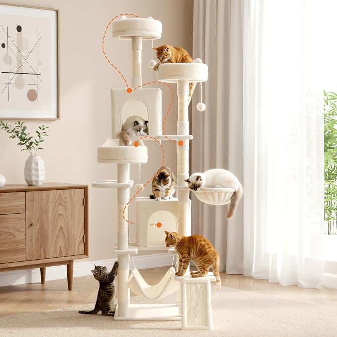 Sweetcrispy Cat Tree 75 Inch, Large Multi-Level Tall Cat Tree Tower - Image 7