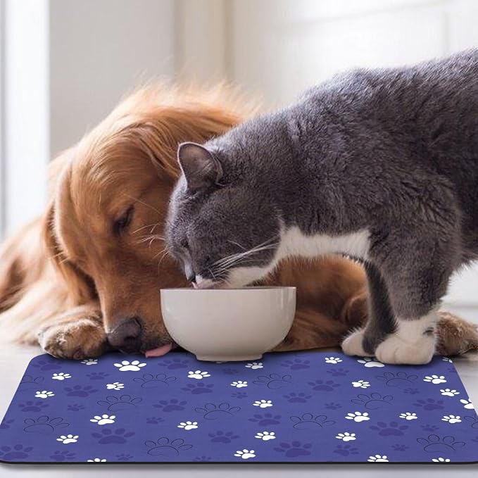 Dog Food Mat, Absorbent Water Bowl Mats Cat Pet Feeding Placemats Dark Blue 24 - Image 7