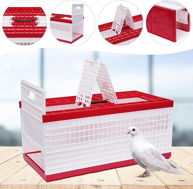 Folding Pigeon Cage with Handle, Portable Plastic Bird Travel Carrier Cage with - Image 5