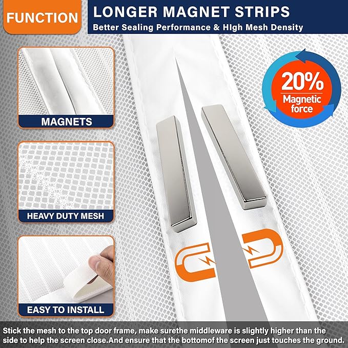 Magnetic Screen Door, Heavy Duty Door Screen Magnetic Closure Keep Bugs Out - Image 6