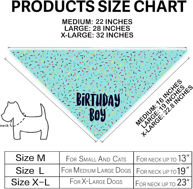 Birthday Boy Dog Bandanas 1 Pack, HBD Pet Scarves - Image 8