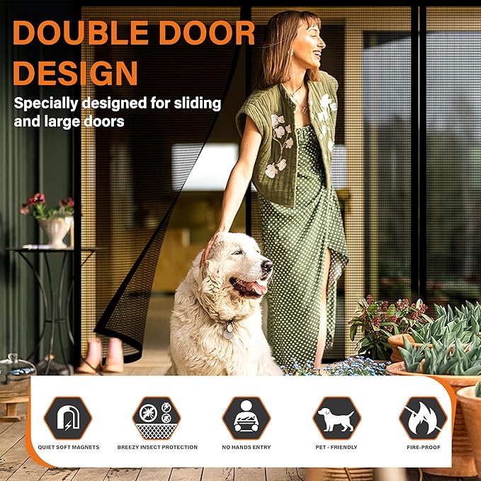 Double Door Fiberglass Magnetic Screen Door,Screen Door Mesh,Keep Bugs Out - Image 5