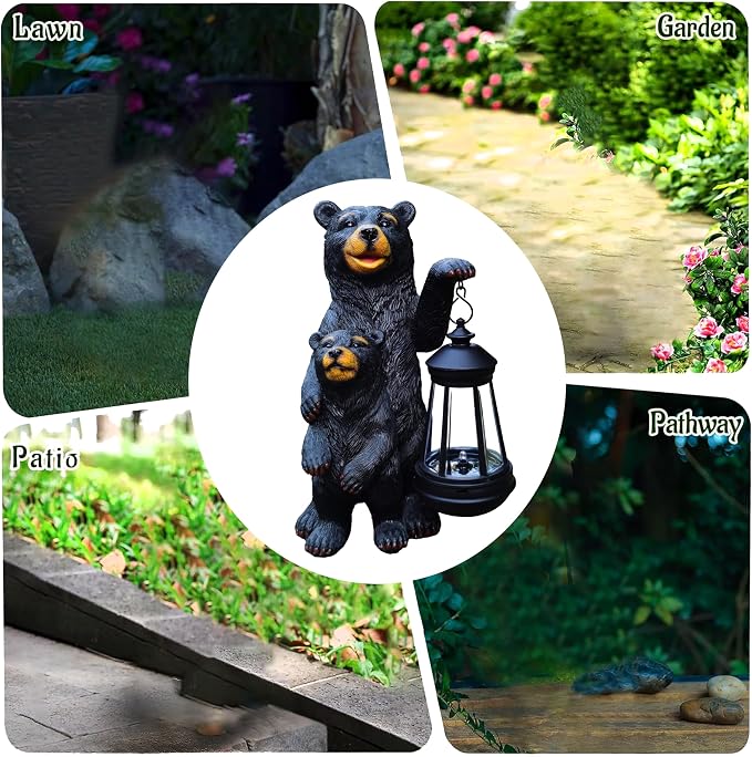 Black Bear Solar Lantern Garden Statues,Loving Bear Figurine Lights - Image 8