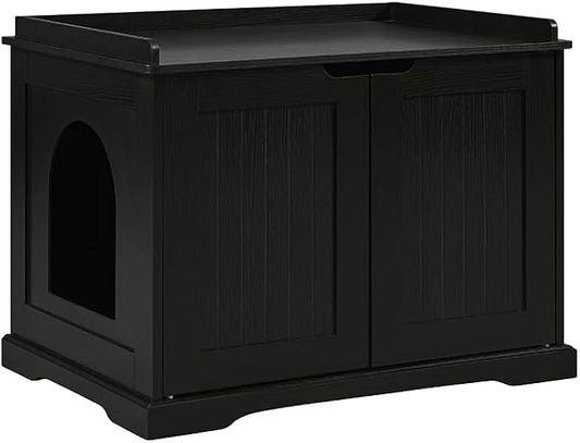 unipaws Black Cat Litter Box Enclosure Furniture, Kitty Hidden Cover, Concealed by unipaws