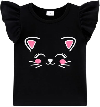 Girls Skirt Set 2 Piece Outfit Toddler Summer Clothes Ruffle Sleeve T-Shirt Bow - Image 4