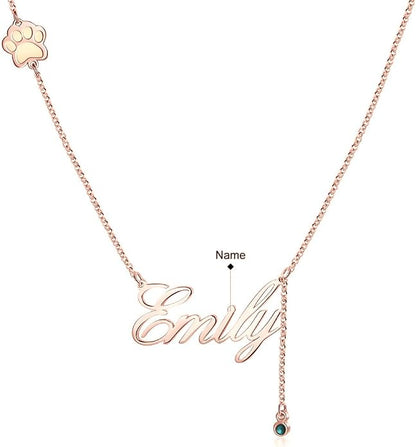 Personalized Cute Dog Cat Paw Name Necklace Forever Love Custom Heart Pendant - Image 3
