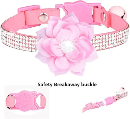 Cat Collars, Rhinestone for Girl Cats Bling Kitten Flower Adjustable Breakaway - Image 5