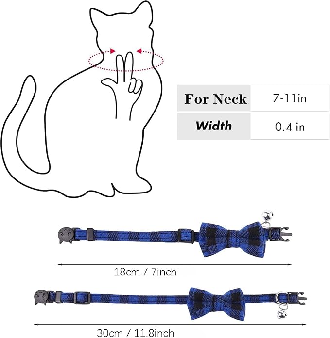 2-Pack Plaid Cat Collar with Bell and Bow, Breakaway Kitten Collar with Bell - Image 4