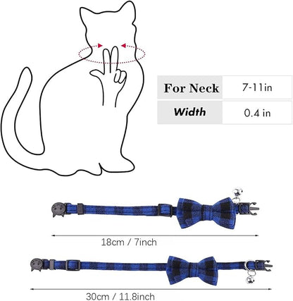 2-Pack Plaid Cat Collar with Bell and Bow, Breakaway Kitten Collar with Bell - Image 4