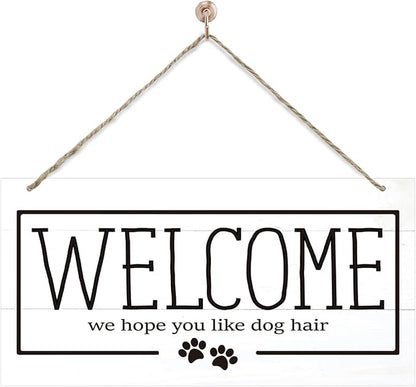 Welcome Sign for Front Door, Welcome Decor Wooden Hanging Sign for Dog Lover by corner+wind