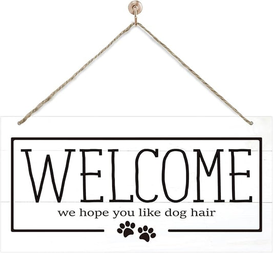 Welcome Sign for Front Door, Welcome Decor Wooden Hanging Sign for Dog Lover by corner+wind