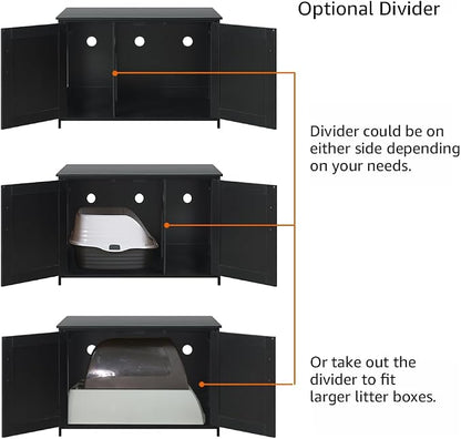 unipaws Black Top Opening Cat Litter Box Enclosure, Flip Top XL Extra Large Cat - Image 5