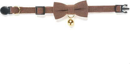 Soft Corduroy Cat Collar with Bell and Bowtie, Safety Breakaway Clasp, - Image 3