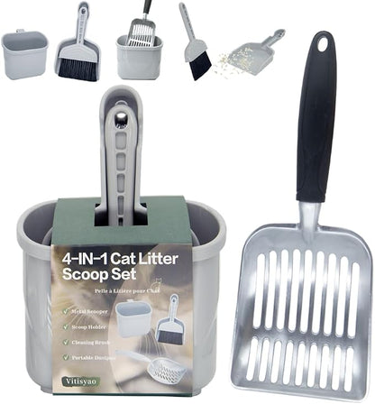 4-in-1 Cat Litter Scoop with Holder, Cat Litter Box Organizer Cleanup Kit by Vitisyao