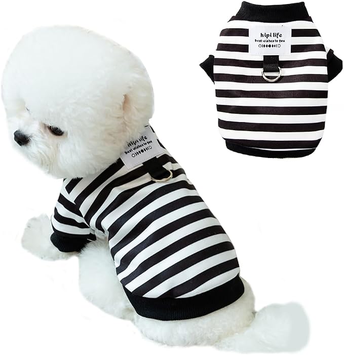 Autumn Dog Hoodies with Leash Ring Warm Striped Puppy Shirt by Anelekor