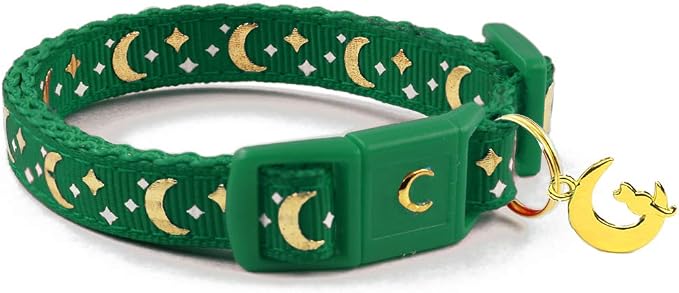 waaag Gold Moons and Stars Safety Breakaway Cat Collar, Glow in The Dark by WAAAG