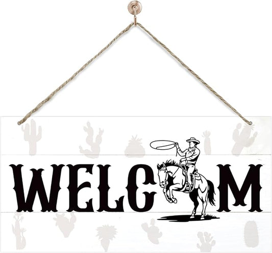 Welcome Sign for Front Door, Welcome Decor Wooden Hanging Sign for Wall Decor by corner+wind