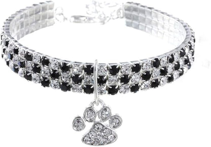Pet Collar with Diamonds, Adjustable Crystal Diamond Elastic Heart Claw Pendant by RayMinsino