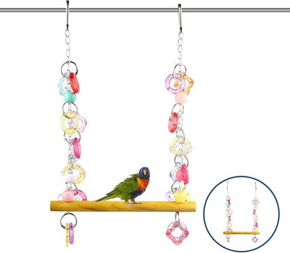 FRCOLOR Pet Bird Swing Hanging Chewing Toy 7.87 Inch Wooden Parrot Stand - Image 4