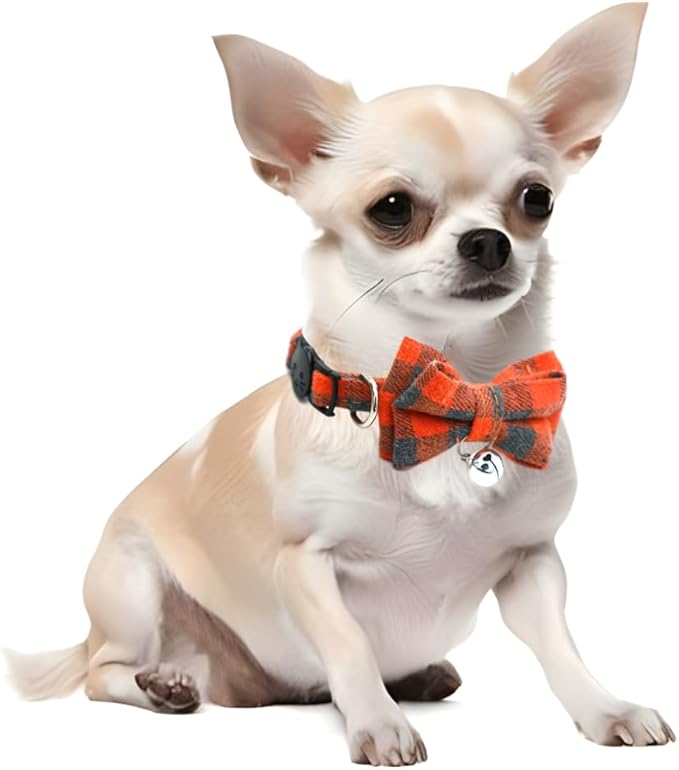 Orange Plaid Bow Cat Collar - Image 2
