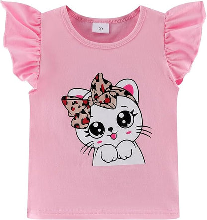 Girls Skirt Set 2 Piece Outfit Toddler Summer Clothes Ruffle Sleeve T-Shirt Bow - Image 4