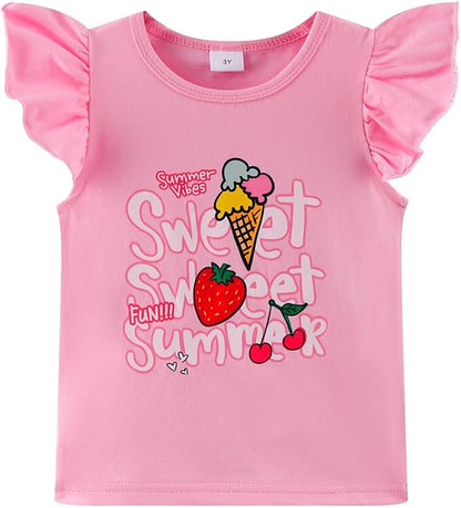 Girls Skirt Set 2 Piece Outfit Toddler Summer Clothes Ruffle Sleeve T-Shirt Bow - Image 4