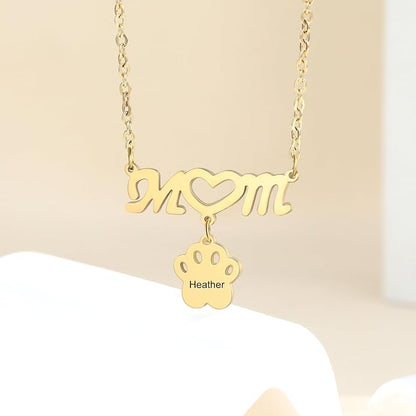 Personalized Cute Dog Cat Paw Name Necklace Forever Love Custom Heart Pendant - Image 3