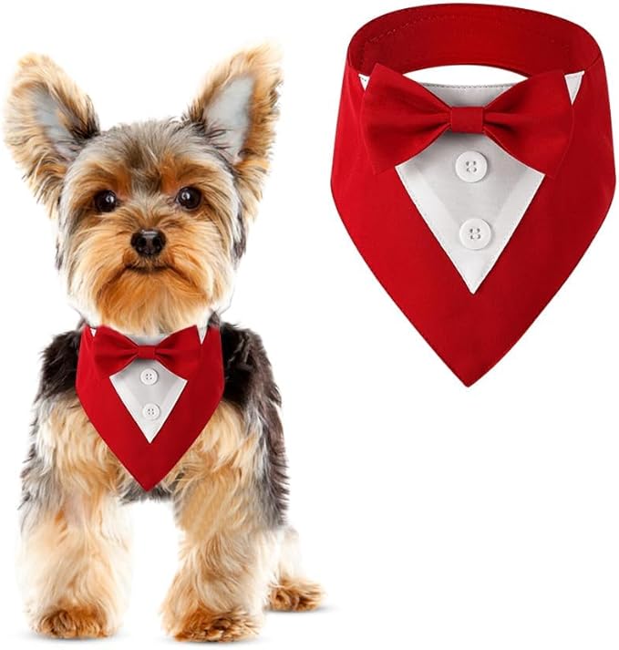 Dog Tuxedo, Formal Dog Wedding Bandana Adjustable Pet Collar by DOGTACT