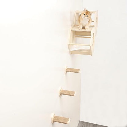 KATRIS Cat Shelves with 3 Steps Scratcher Post & Hammock, Wall Mounted Climbing - Image 8