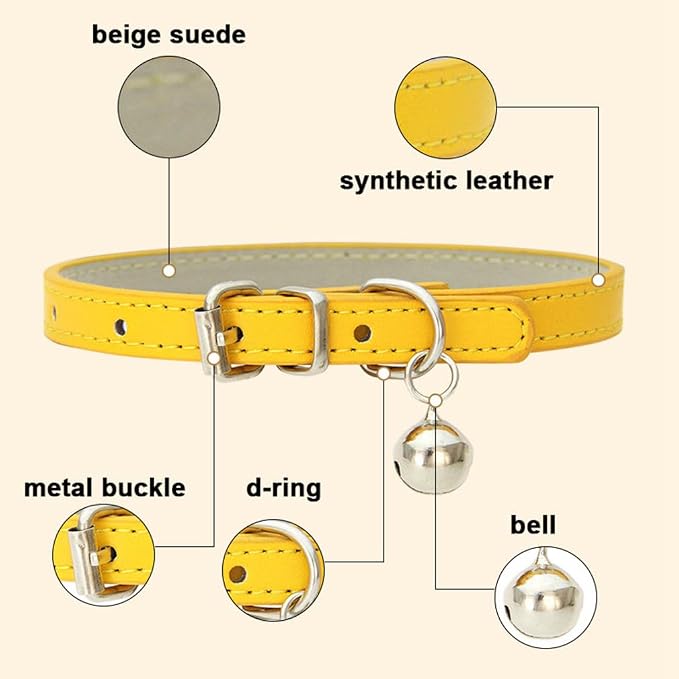 Black XXS Dog Collar with Bell, Soft Pu Leather Puppy Collars Adjustable Buckle - Image 4
