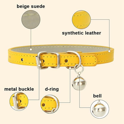 Purple XS Cat Collar with Bell, Soft Pu Leather Dog Collars Adjustable Buckle - Image 4
