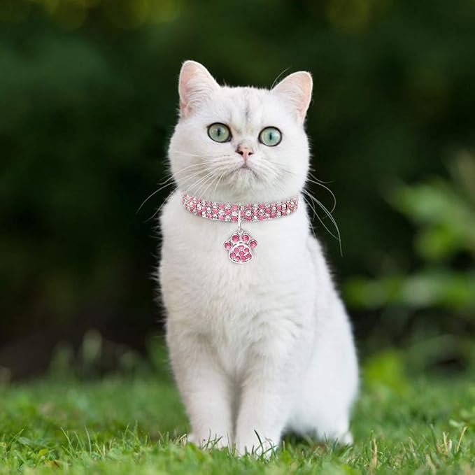 Pet Collar with Diamonds, Adjustable Crystal Diamond Elastic Heart Claw Pendant - Image 2