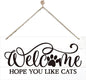 Welcome Sign for Front Door, Welcome Decor Wooden Hanging Sign for Cats Lover by corner+wind