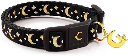 waaag Gold Moons and Stars Safety Breakaway Cat Collar, Glow in The Dark by WAAAG