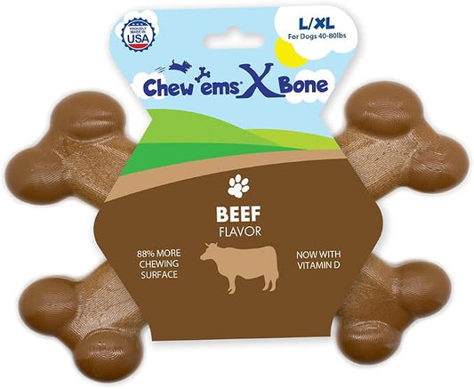 Chew’EMS X Bone Dog Chew Toy for Aggressive Chewers – Long-Lasting Beef Flavor by Chewems