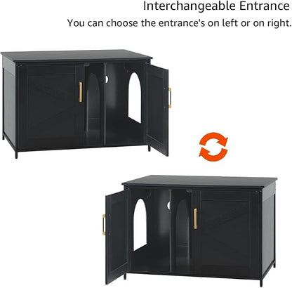 unipaws Black Top Opening Cat Litter Box Enclosure, Flip Top XL Extra Large Cat - Image 6
