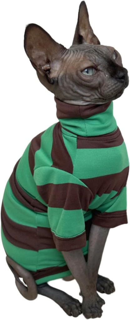 Vintage Stripes Sphynx Hairless Cats Shirt Cotton Cat Turtleneck Pet Clothes - Image 4