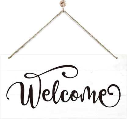Welcome Sign for Front Door, Welcome Decor Wooden Hanging Sign for Wall Decor by corner+wind