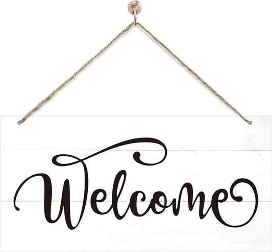 Welcome Sign for Front Door, Welcome Decor Wooden Hanging Sign for Wall Decor by corner+wind