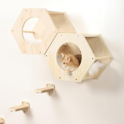 KATRIS Cat Shelves with 3 Steps Scratcher Post & Hammock, Wall Mounted Climbing - Image 7