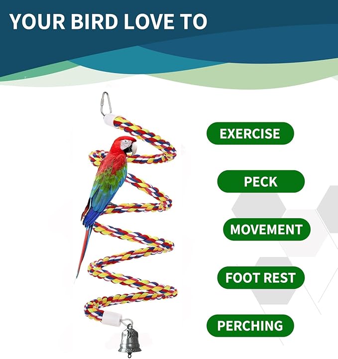 63'' Bird Rope Perches Birdcage Swing Toys 100% Cotton Natural Bird Perch - Image 5