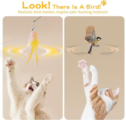 Pawaboo Feather Teaser Cat Toy, Interactive Feather Wand Cats Toy Flying - Image 4