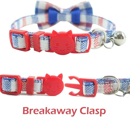 Cat Collar Breakaway with Bell and Bow Tie, Plaid Design Adjustable Safety - Image 4