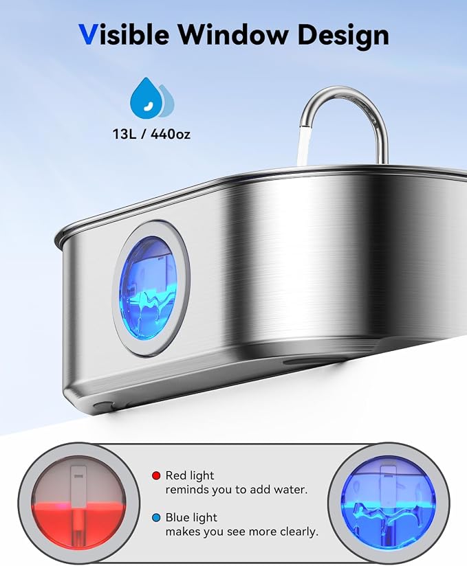3.4Gal Dog Water Fountain for Large Dogs, 13L Stainless Steel Large Pet Fountain - Image 3