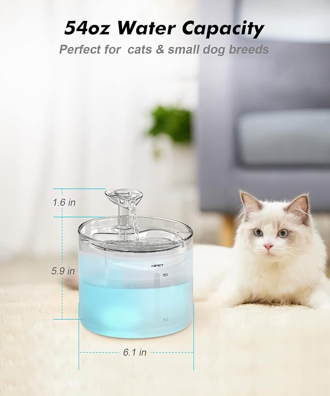 NPET WF100 Cat Foutain, 54oz/1.6L Automatic Pet Water Fountain Dog Water - Image 7