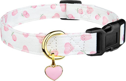Cotton Handmade Dog Collar Cute and Distinctive Patterns White and Pink Love by Fyeqyaou