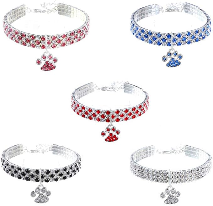 Pet Collar with Diamonds, Adjustable Crystal Diamond Elastic Heart Claw Pendant - Image 3