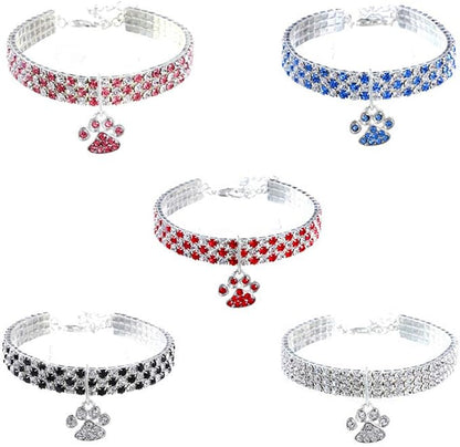 Pet Collar with Diamonds, Adjustable Crystal Diamond Elastic Heart Claw Pendant - Image 6